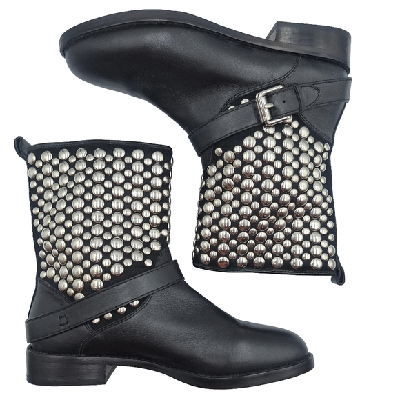 Rebecca Minkoff Saida Studded Leather Moto Boots - Picture 3 of 12